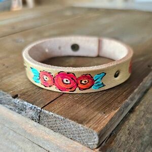Floral Thin Leather Cuff Bracelet